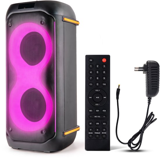 Pyle Compact Bluetooth PA Party Speaker – 160W Draagbare Karaoke Speaker met Ingebouwde Accu, TWS, Microfoonprioriteit, USB/SD/BT/FM, LED-verlichting en Dubbele 6.5" Speakers – 29,5 x 29,5 x 64 cm van Merkloos