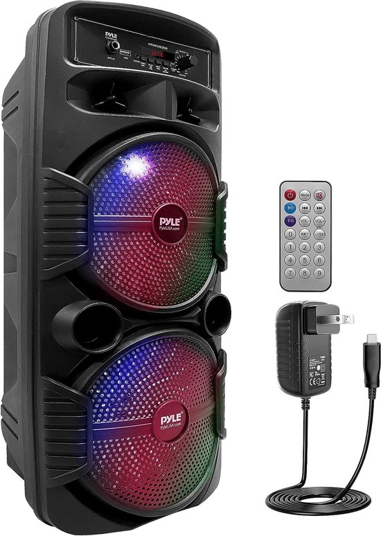 Pyle Party speaker Bluetooth, 600W Draagbare Luidsprekersysteem,Microfoonaansluiting,Partylampen, USB, Radio,Afstandsbediening
