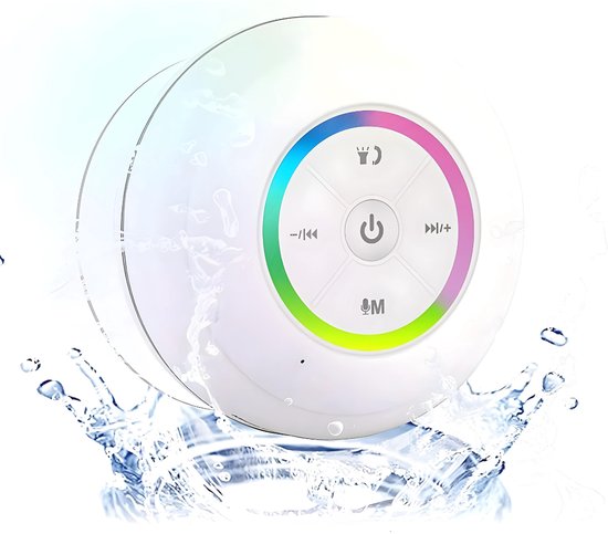 QIN® Douchespeaker - Douche Radio met Bluetooth - Waterdichte Speaker - Ingebouwde Microfoon - Met Zuignap - Oplaadbaar - Wit - ‎5cm x 9cm x 10cm van qin