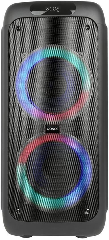 Qonos Bluetooth Speaker Partybox - Draadloos - 1 Microfoon - LED Verlichting - Karaoke - Radio - 120W - Zwart