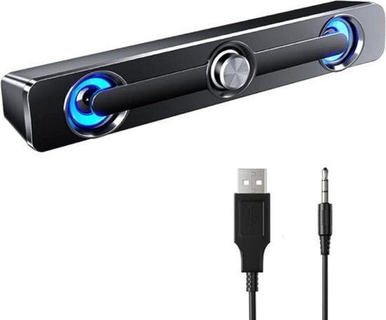 QPFO® Soundbar voor PC - Gaming Luidspreker met LED Verlichting - USB en AUX - Compacte Computer Speaker voor PC Laptop en Monitor - Zwart van Merkloos