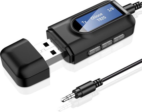 QTTVBTNA -USB Bluetooth Adapter Audio voor TV - 2-in-1 Bluetooth 5.0 Zender & Ontvanger, Draadloze Audio via 3,5 mm AUX voor Speakers, Auto en PC van Merkloos