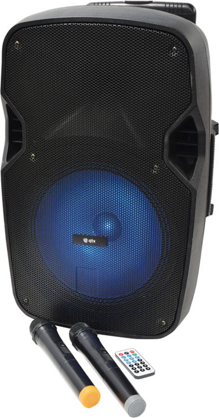 QTX PAL15 mobiele bluetooth luidspreker met 2 draadloze microfoons van Qtx