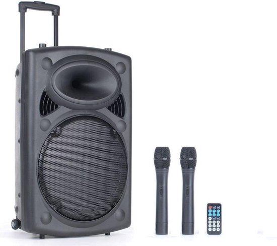 Qtx QR12PABT Mobiele Bluetooth PA Luidspreker Box Accu Trolley USB/SD/VHF 700W