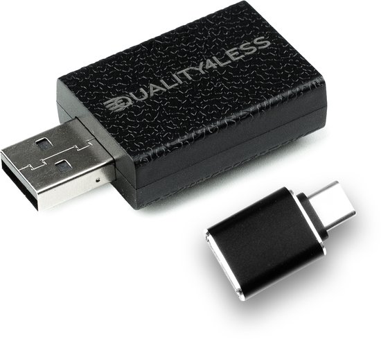 Quality4Less™ -Mini 2 in 1 Dongle - Draadloos verbinden met Android Auto en Apple Carplay - Zwart - 2025 Model van Quality4Less