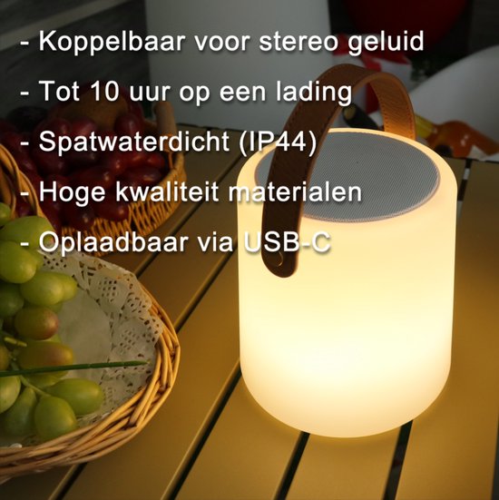 Quantixx Draagbare Bluetooth Speaker met RGB LED Lamp – Sfeerverlichting & Muziek in één - USB-C oplaadbaar - Multicolor - Dimbaar