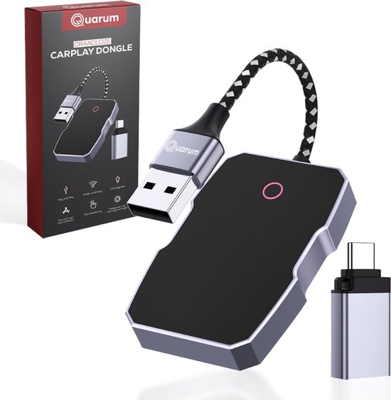 Quarum - 2-in-1 Car Dongle - Draadloos Apple CarPlay & Android Auto - Bluetooth 5.3 & Dual-Band WiFi - Voor iPhone & Android - USB + USB-C