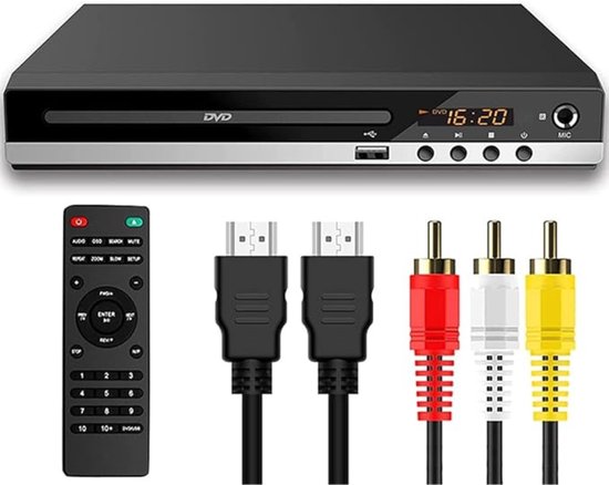 Quvo® DVD Speler met HDMI - DVD Speler - Mini DVD Speler - 1080P Full HD - met Toebehoren - Zwart - 22cm x 19cm x 4cm
