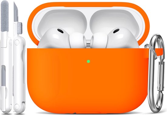 R-fun voor AirPods Pro 3-hoes (2025), Zachte siliconen beschermhoes compatibel met Apple AirPods Pro 3e generatie (USB-C-kabel) voor vrouwen en mannen met reinigingsset en sleutelhanger Oranje