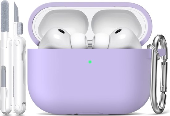 R-fun voor AirPods Pro 3 hoesje (2025), zachte siliconen beschermhoes compatibel met Apple AirPods Pro 3e generatie Generatie voor vrouwen en mannen met reinigingsset en sleutelhanger, banaanviolet