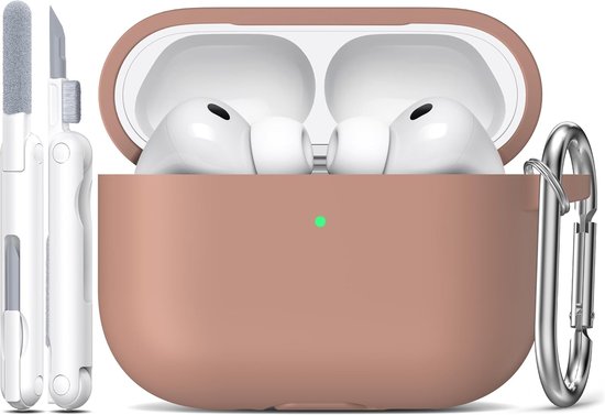 R-fun voor AirPods Pro 3 hoesje (2025), zachte siliconen beschermhoes compatibel met Apple AirPods Pro 3e generatie (USB-C-kabel) voor vrouwen en mannen met reinigingsset en sleutelhangerMilk Tea