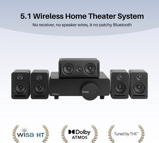 Re-purelife® 5.1 draadloos homecinemasysteem Monaco met Dolby Atmos, WiSA & THX, zwart surround sound set, 43.7×40.7×36.3 cm