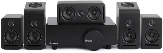 Re-purelife® 5.1.2 draadloos Dolby Atmos homecinemasysteem Monaco - 360° surround sound, up-firing speakers, WiSA low latency, afneembare speakerroosters, zwart 43.7×36.3×49.5 cm