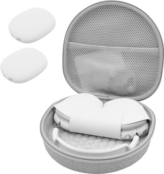Reishoofdtelefoonhoes voor Nieuwe AirPods Max, Hardshell Koffer met Gaasvak, Case voor AirPods Max en Andere Accessoires -Grijs