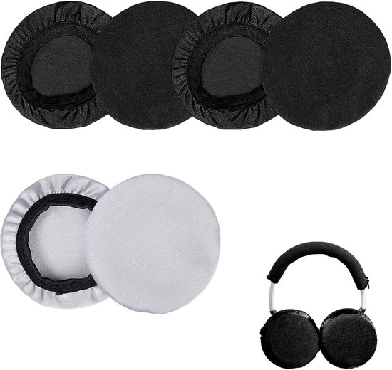 Rekbare hoofdtelefoonhoezen set - 6-delig elastische afneembare covers voor oorkussens 6-8.5 cm - zwart en grijs - wasbaar ademend geschikt voor sport, kantoor, gaming