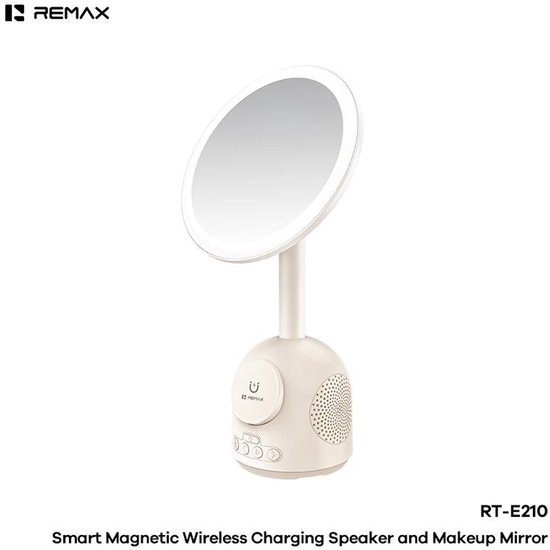 Remax RT-E210 - Make-upspiegel met verlichting - Bluetooth speaker - Draadloos laden - Wit