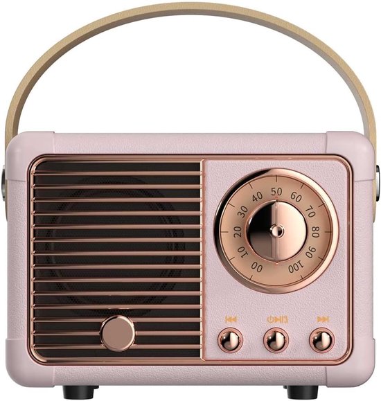 Retro Bluetooth-luidspreker, draagbare draadloze luidspreker, helder stereogeluid, rijke bas, vintage design, perfect verjaardagscadeau voor een meisje (roze). van Merkloos