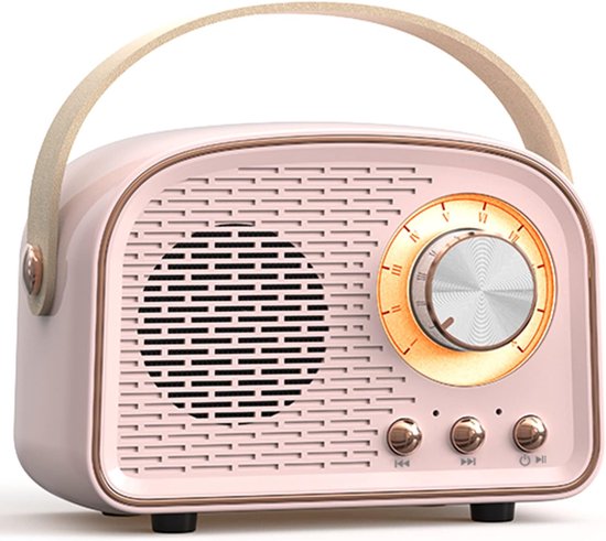 Retro Bluetooth-luidspreker, schattige mini draagbare draadloze luidspreker met TWS voor thuis en buiten, vintage decoratie, cadeaus voor meisjes, tieners en vrouwen. Roze van Aresrora