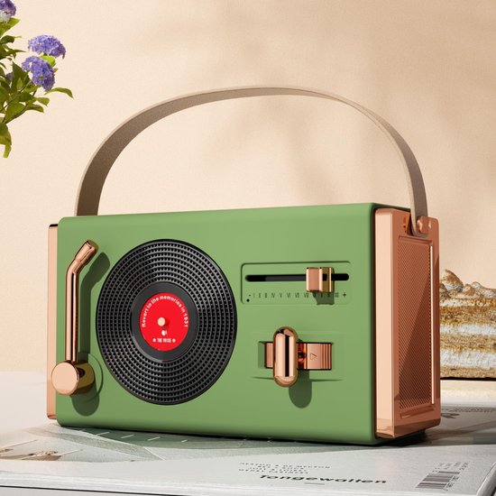 Retro Bluetooth-speaker – Vintage decoratie, draadloze mini-speaker in schattige retrostijl – Ondersteunt USB, TF-kaart, AUX en FM-radio – Geschikt voor slaapkamer, feestjes buiten en als verjaardagscadeau (Groen)