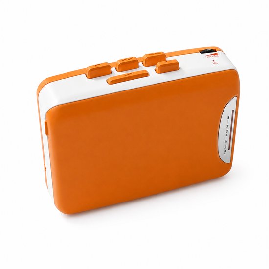 Retro Cassettespeler - 12x9x4cm - Draagbare Walkman met FM Radio & Opnamefunctie - Inclusief Oortjes - USB & Batterij Voeding - Ideaal Cadeau voor Muziekliefhebbers - Oranje