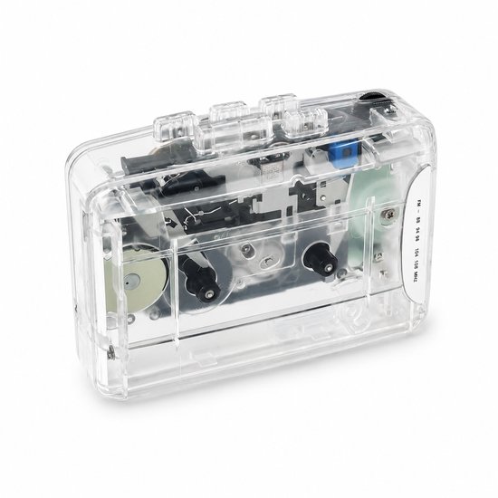 Retro Cassettespeler - 12x9x4cm - Draagbare Walkman met FM Radio & Opnamefunctie - Inclusief Oortjes - USB & Batterij Voeding - Ideaal Cadeau voor Muziekliefhebbers - transparant