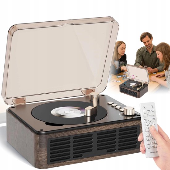 Retro CD-speler - Bluetooth-luidspreker - ingebouwde stereoluidsprekers - FM-radio en USB-poort - met afstandsbediening - voor thuis, kantoor en als cadeau