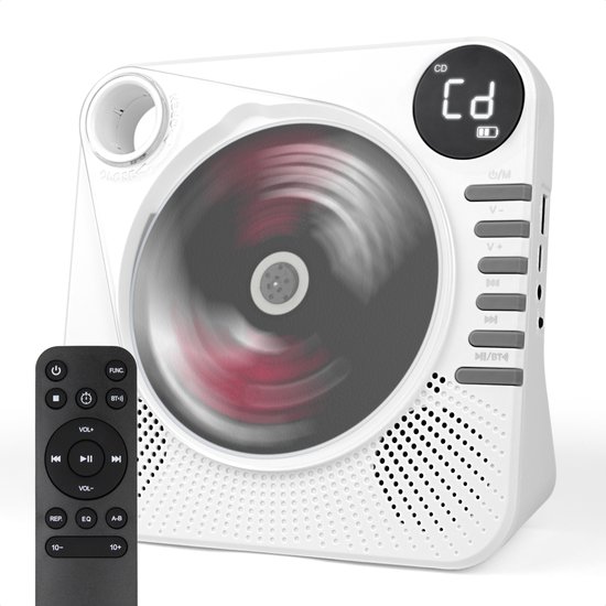 Retro CD Speler met Bluetooth - Draagbare CD Speler met HiFi Speakers - USB - AUX - Oplaadbaar - Vintage Muziekspeler Wit