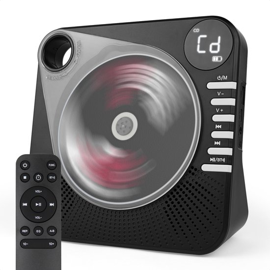 Retro CD Speler met Bluetooth - Draagbare CD Speler met HiFi Speakers - USB - AUX - Oplaadbaar - Vintage Muziekspeler Zwart