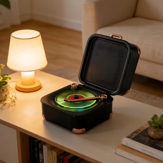 Retro Mini Bluetooth Speaker - Draagbaar, Helder Geluid, Lange Accuduur - Schattige Bureau Speaker voor Huis, Slaapkamer & Kantoor - zwart van Merkloos