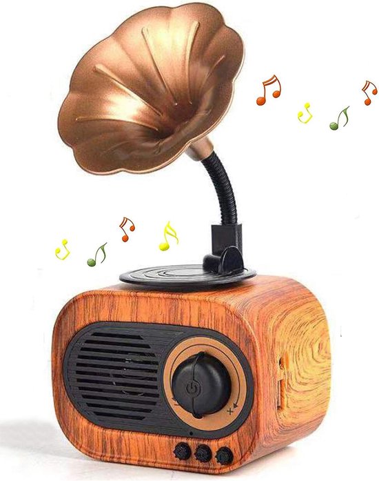 Retro muziekluidspreker, vintage draadloze draagbare buitenluidspreker met luid stereogeluid, oplaadbare luidspreker, ingebouwde microfoon, ondersteuning voor het beantwoorden van oproepen, USB-, TF-kaart- en AUX-ingang voor thuis.