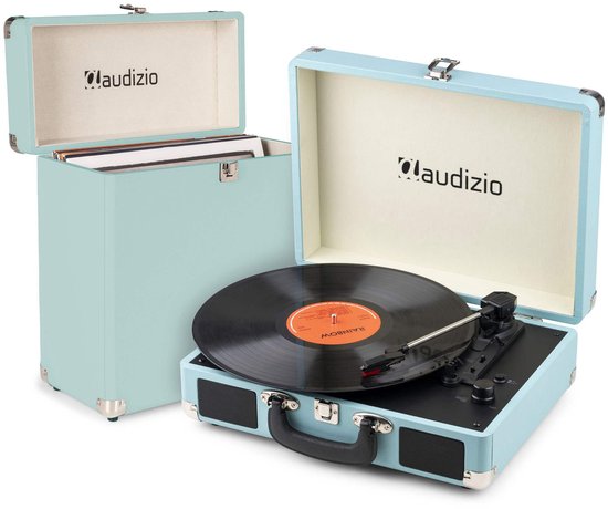 Retro platenspeler met platenkoffer - Audizio RP116BL - Platenspeler Bluetooth - Met speakers - Blauw