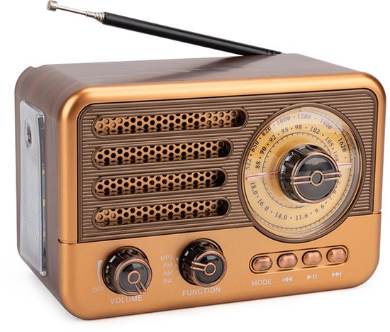Retro Speaker - Bluetooth Speaker - Am Fm SW Kleine Draagbare Radio - Vintage Speaker - Retro Radio Bluetooth - Retro Radio - Noodradio - 2000mAh Oplaadbare Batterij - Met LED Zaklamp - Ondersteunt TF Kaart, USB, AUX Play - Bruin van Merkloos