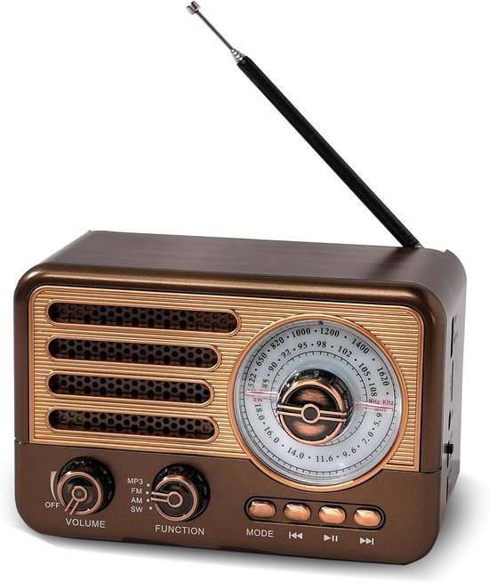Retro Speaker - Bluetooth Speaker - Am Fm SW Kleine Draagbare Radio - Vintage Speaker - Retro Radio Bluetooth - Retro Radio - Noodradio - 2000mAh Oplaadbare Batterij - Met LED Zaklamp - Ondersteunt TF Kaart, USB, AUX Play - Good van Merkloos