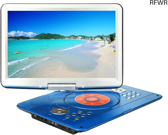 RFWR® Draagbare DVD-speler met 14,1 inch draaibaar LED-scherm en 4 uur batterijduur voor reizen