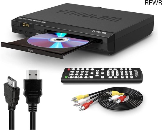 RFWR® HDMI DVD Speler voor TV | Mini DVD Speler met 1080p Upscaling, Regiovrij, USB en MP3 | Inclusief HDMI Kabel en Afstandsbediening van RFWR®