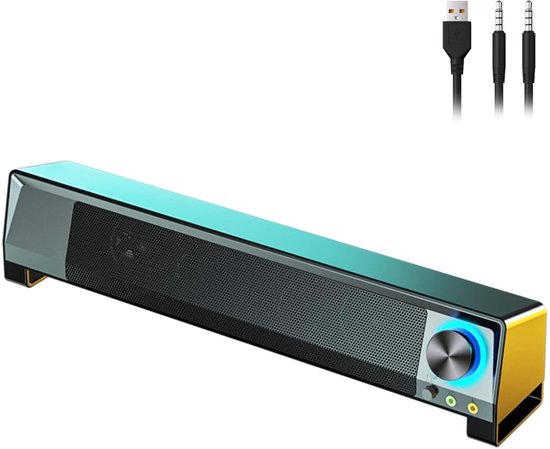 RGB desktop-Soundbar, draagbare pc-luidspreker, bassurround computerboxen, USB-bediening, 3,5 mm audio-ingang voor pc, laptop, smartphone, tablet, tv, MP3, MP4