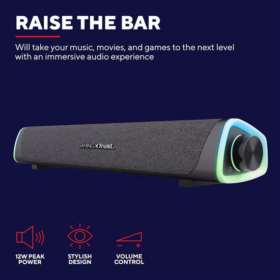 RGB Soundbar met 12W en USB-voeding voor PC, Laptop, Smartphone, Tablet en TV - Zwart