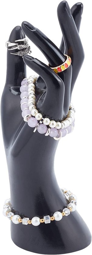 Ring Bracelet Display Stands voor Sieraden, Glazen Handschoen Display Rek, Mannequin Hand Model voor Thuis en Winkelorganisatie, Zwart 3x3.5x8.8