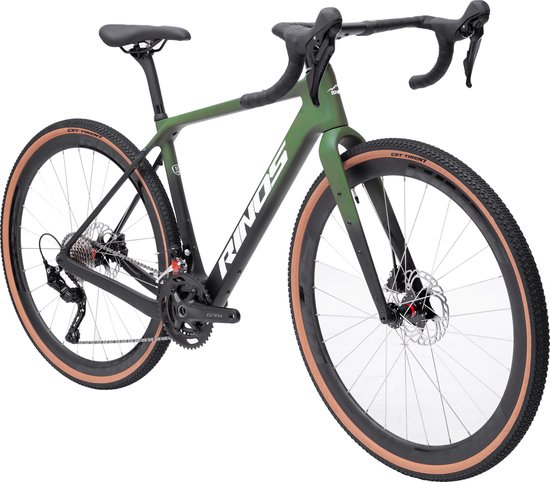 Rinos Sandman 4 Gravel Bike – carbonframe, GRX400 20 versnellingen, hydraulische schijfremmen, lichtgewicht, allround fiets voor elk terrein,Zwart Groen 54 van Rinos