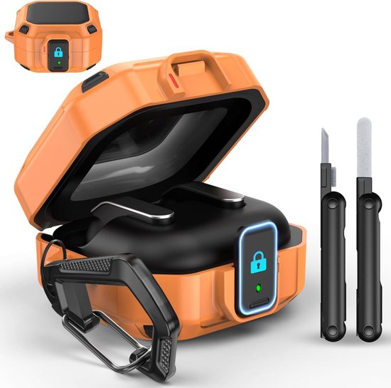 Rugged Armor Shockproof Beschermhoes voor Samsung Galaxy Buds 4 Pro en Buds 4, Inclusief Schoonmaakpen en Haak, Oranje, Volledige Bescherming voor Draagbaarheid en Stijl van Merkloos