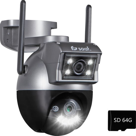 Saaf ALL-C Beveiligingscamera - 64GB Opslag - Buiten Camera met Nachtzicht - Gratis App - Wifi Camerabewaking - Zwart/Grijs van Saaf