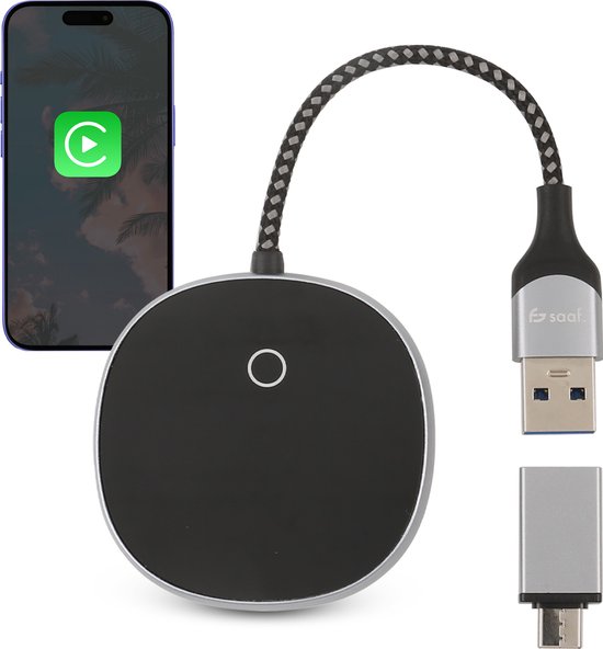 Saaf DS100 Apple CarPlay Dongle - Draadloze Carplay - USB-C + USB-A - Verbind Automatisch van Saaf