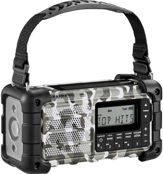 Sangean Noodradio DAB+, FM AUX, USB, Bluetooth Zaklamp, Oplaadbaar, Acculaadfunctie, Zonnepaneel Arctic Camo van Merkloos