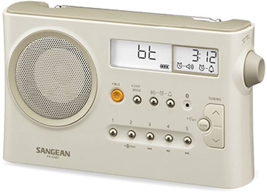 Sangean PR-D4 BT Radio Korte golf, Middengolf, Lange golf, FM Bluetooth Pastelcrèmewit (mat) van Sangean