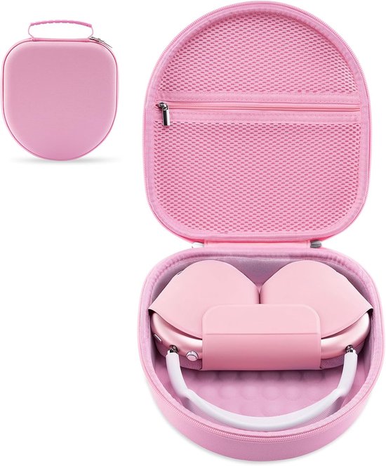 Schaal voor Apple Airpods Max-hoofdtelefoon, draagbare draagtas voor hoofdtelefoon met netvakken voor hoofdtelefoonaccessoires, roze-2