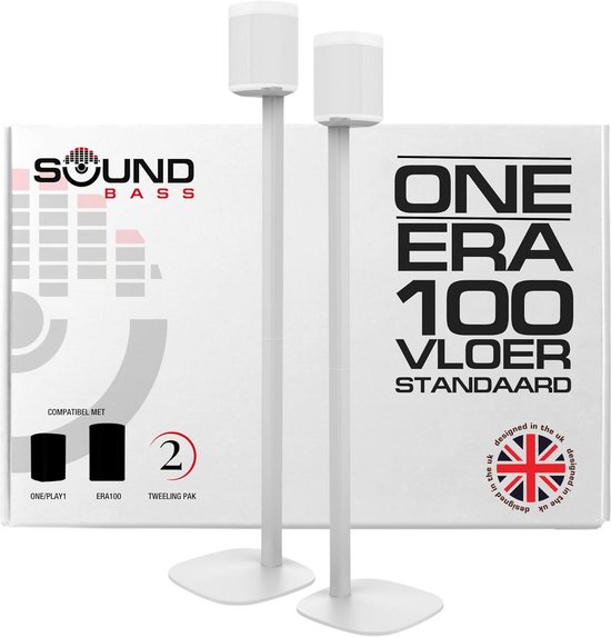 Set van 2 Witte Vloerstandaards voor Sonos One, Play:1, One SL & ERA 100 – Optimale Luisterhoogte en Kabelmanagement
