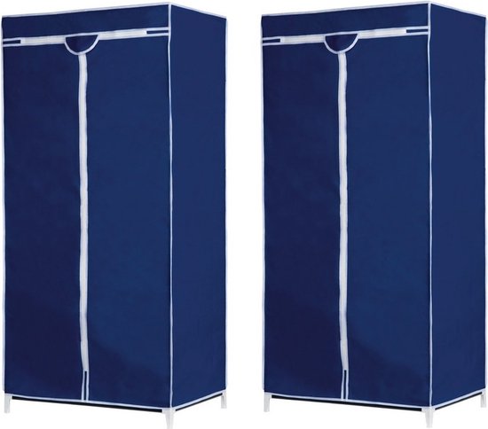 Set van 2x stuks mobiele opvouwbare kledingkasten/garderobekasten 160 cm blauw - Camping/zolder van Adventure Goods