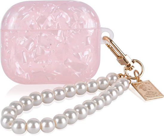 Shell Case voor AirPods 3 (2021) met parel pols ketting sleutelhanger, Sparkle Bling Pretty Cute beschermende huid cover voor vrouwen meisjes tieners zachte TPU