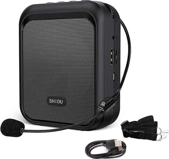 SHIDU Mini Stemversterker Draagbare Oplaadbare Bluetooth - Luidspreker met Bedrade Microfoon Headset 10W 1800mAh PA-Systeem Ondersteunt MP3 Formaat Audio voor Leraren - Zang - Coaches - Training - Gids van SHIDU