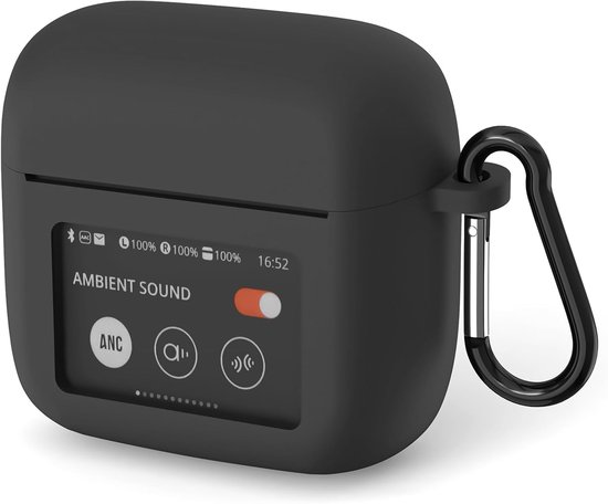 Silicone Case voor JBL Tour Pro 3 - Draagbare Oortjes Bescherming - Keychain Hook - Oplaadpoort Toegang - Zwarte Beschermhoes van Merkloos